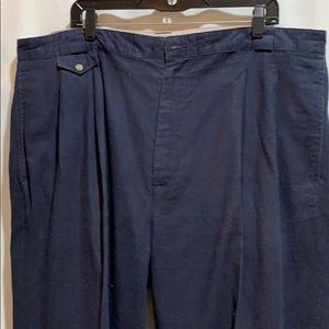 BAXTER PANTS NAVY LINEN/COTTON SZ 42 PLEATED/CUFF